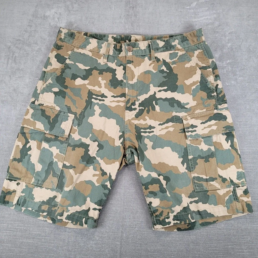 Levi's Mens Camo Cargo Shorts Green Brown Camouflage Multi Pocket Size‎ 36